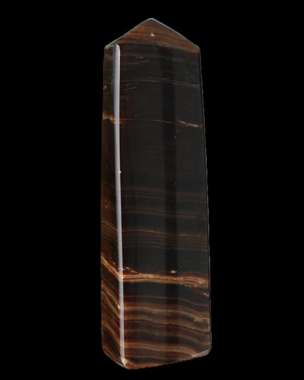 Chocolate Calcite obelisk 119*33 mm 222g in sunlight - Rocks and Things Store