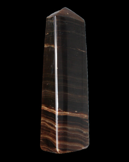 Chocolate Calcite obelisk 119*33 mm 222g in sunlight - Rocks and Things Store
