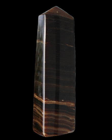 Chocolate Calcite obelisk 119*33 mm 222g in sunlight - Rocks and Things Store