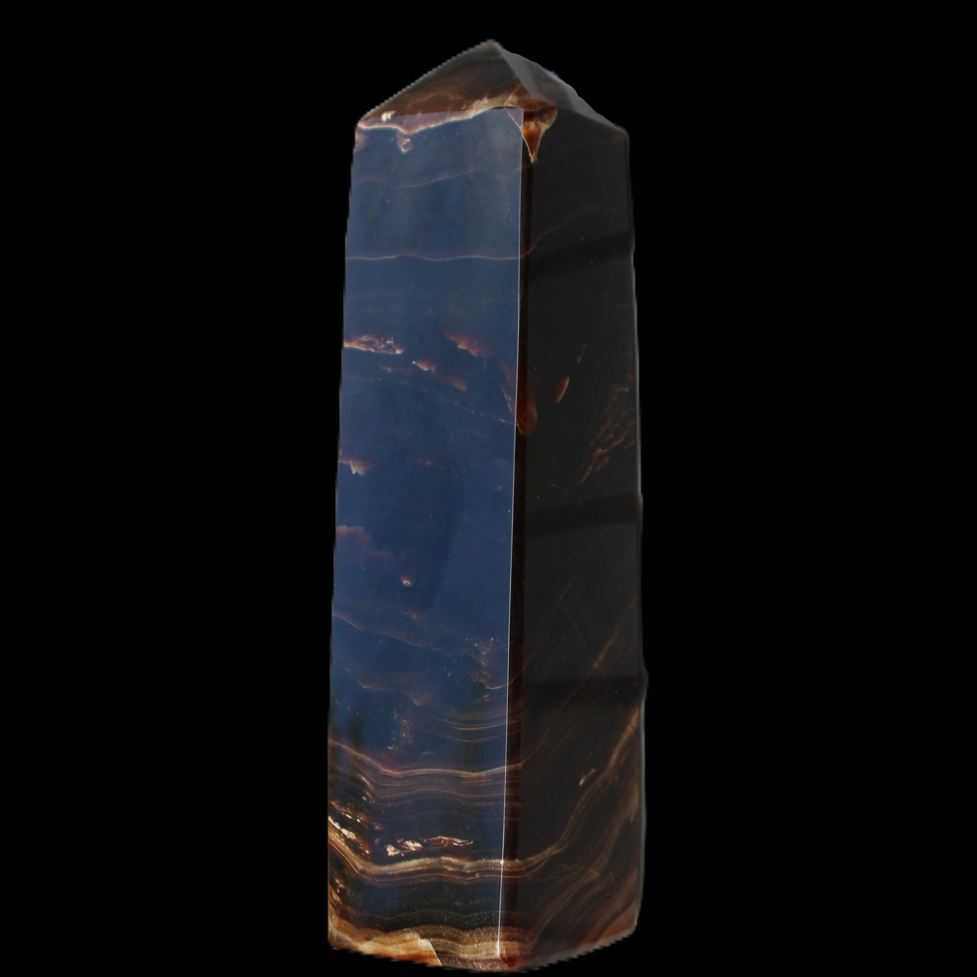 Chocolate Calcite obelisk 136*36mm 366g in sunlight - Rocks and Things Store