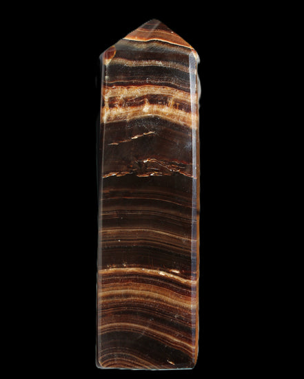 Chocolate Calcite obelisk 122*33mm 270g in sunlight - Rocks and Things Store