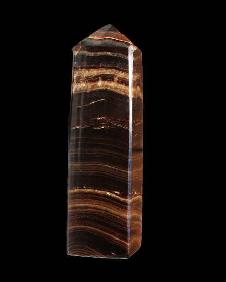 Chocolate Calcite obelisk 122*33mm 270g in sunlight - Rocks and Things Store