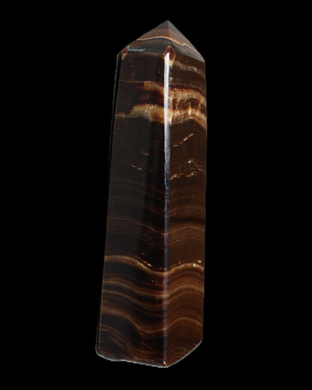 Chocolate Calcite obelisk 122*33mm 270g in sunlight - Rocks and Things Store