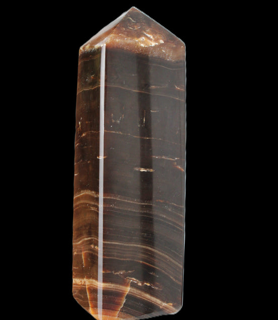 Chocolate Calcite obelisk 108*32mm 216g in sunlight - Rocks and Things Store