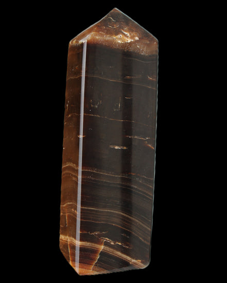 Chocolate Calcite obelisk 108*32mm 216g in sunlight - Rocks and Things Store