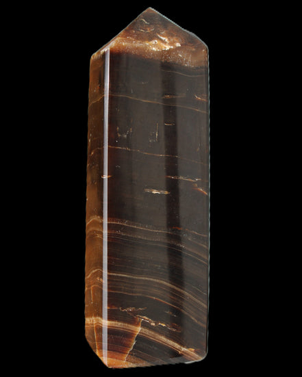 Chocolate Calcite obelisk 108*32mm 216g in sunlight - Rocks and Things Store