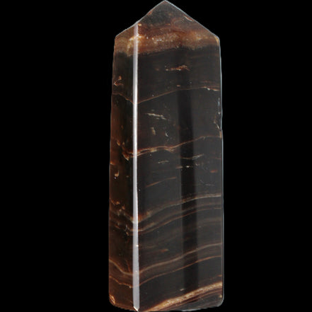 Chocolate Calcite obelisk 108*32mm 216g in sunlight - Rocks and Things Store