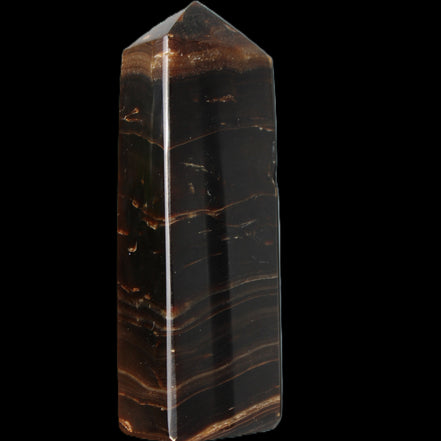 Chocolate Calcite obelisk 108*32mm 216g in sunlight - Rocks and Things Store