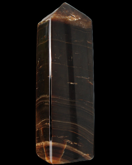 Chocolate Calcite obelisk 108*32mm 216g in sunlight - Rocks and Things Store