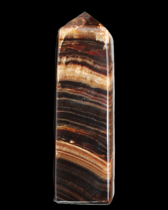 Chocolate Calcite obelisk 116*32mm 243g in sunlight - Rocks and Things Store