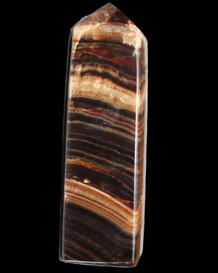 Chocolate Calcite obelisk 116*32mm 243g in sunlight - Rocks and Things Store