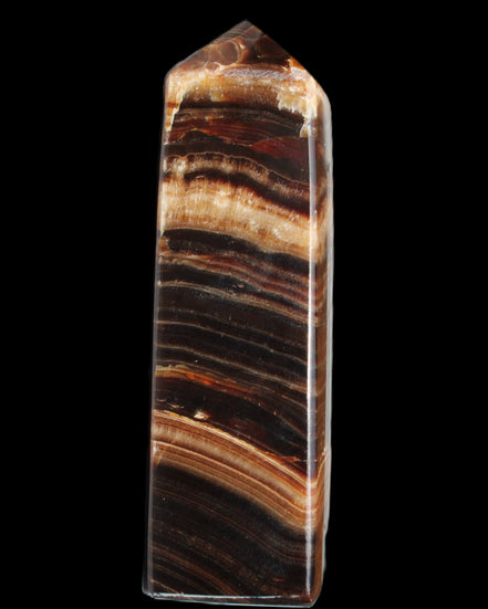 Chocolate Calcite obelisk 116*32mm 243g in sunlight - Rocks and Things Store