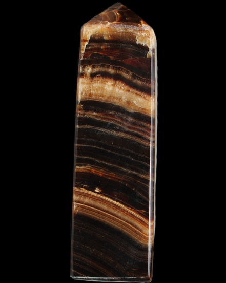 Chocolate Calcite obelisk 116*32mm 243g in sunlight - Rocks and Things Store