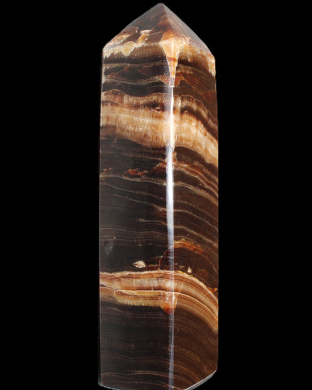 Chocolate Calcite obelisk 116*32mm 243g in sunlight - Rocks and Things Store