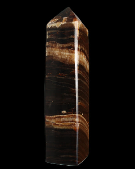 Chocolate Calcite obelisk 116*32mm 243g in sunlight - Rocks and Things Store