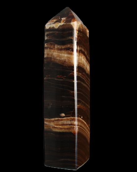 Chocolate Calcite obelisk 116*32mm 243g in sunlight - Rocks and Things Store
