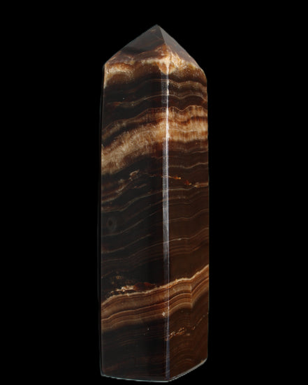 Chocolate Calcite obelisk 116*32mm 243g in sunlight - Rocks and Things Store