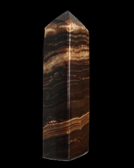 Chocolate Calcite obelisk 116*32mm 243g in sunlight - Rocks and Things Store