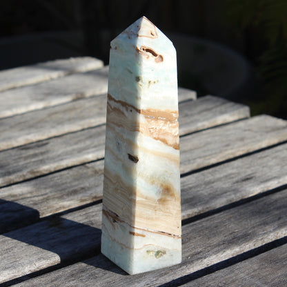 Caribbean aqua blue Calcite obelisk 381g