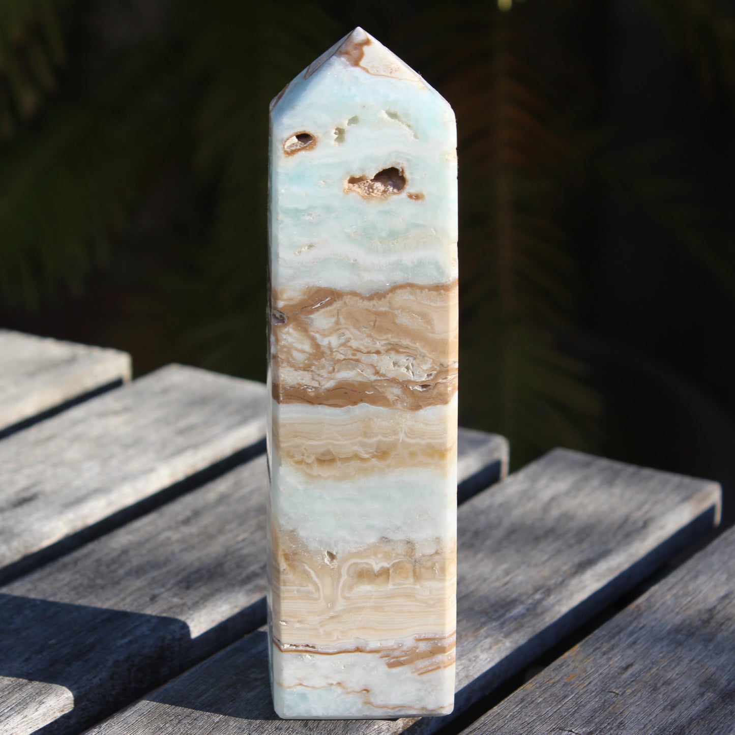 Caribbean aqua blue Calcite obelisk 381g
