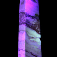 Caribbean aqua blue Calcite obelisk 479g in UV light - Rocks and Things Store