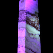 Caribbean aqua blue Calcite obelisk 479g in UV light - Rocks and Things Store