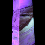 Caribbean aqua blue Calcite obelisk 479g in UV light - Rocks and Things Store
