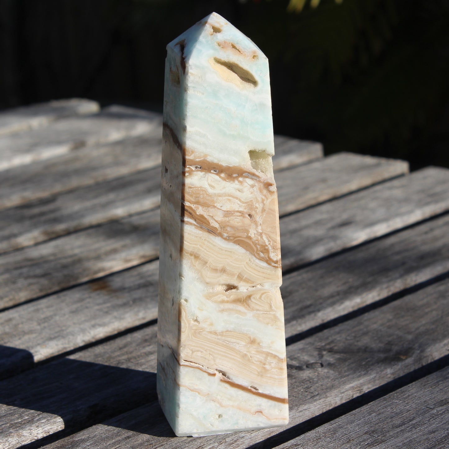 Caribbean aqua blue Calcite obelisk 479g