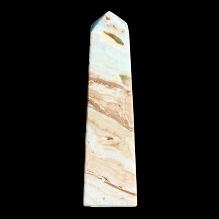 Caribbean aqua blue Calcite obelisk 479g in sunlight - Rocks and Things Store