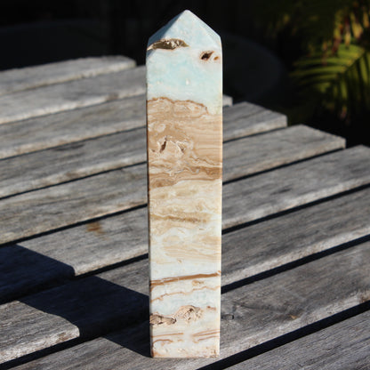 Caribbean Calcite aqua blue obelisk 591g