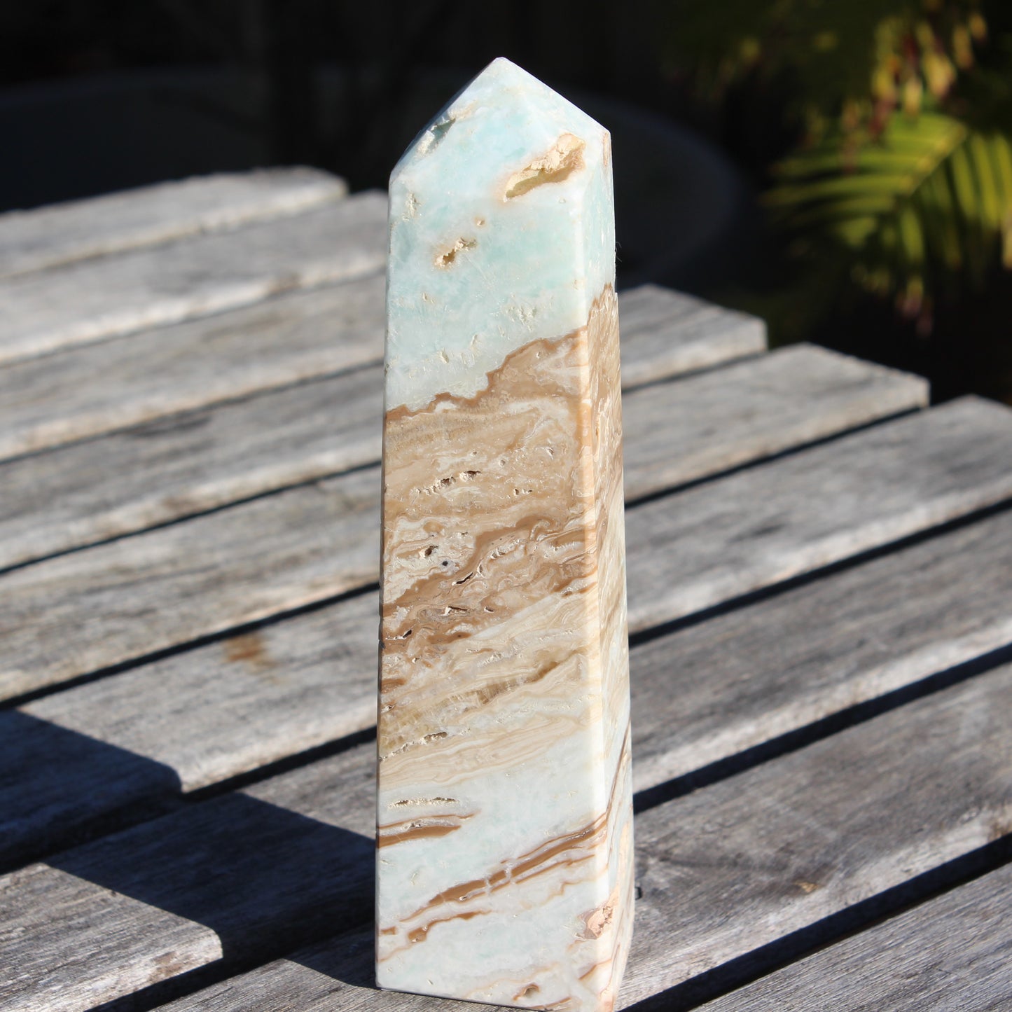 Caribbean Calcite aqua blue obelisk 591g