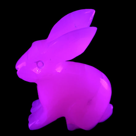 Mangano Calcite bunny 76*36*100mm 396g in UV light - Rocks and Things Store