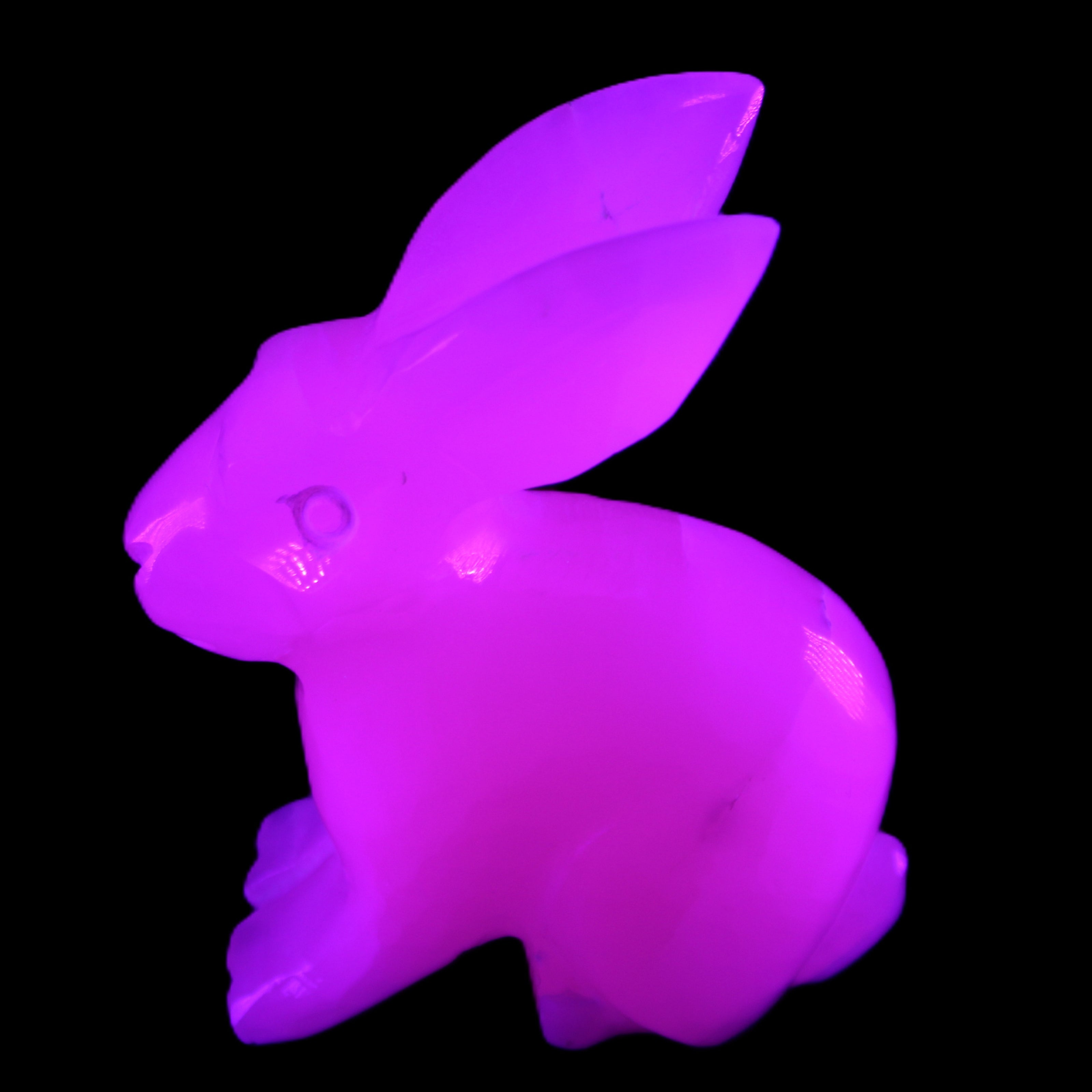 Mangano Calcite bunny 76*36*100mm 396g in UV light - Rocks and Things Store