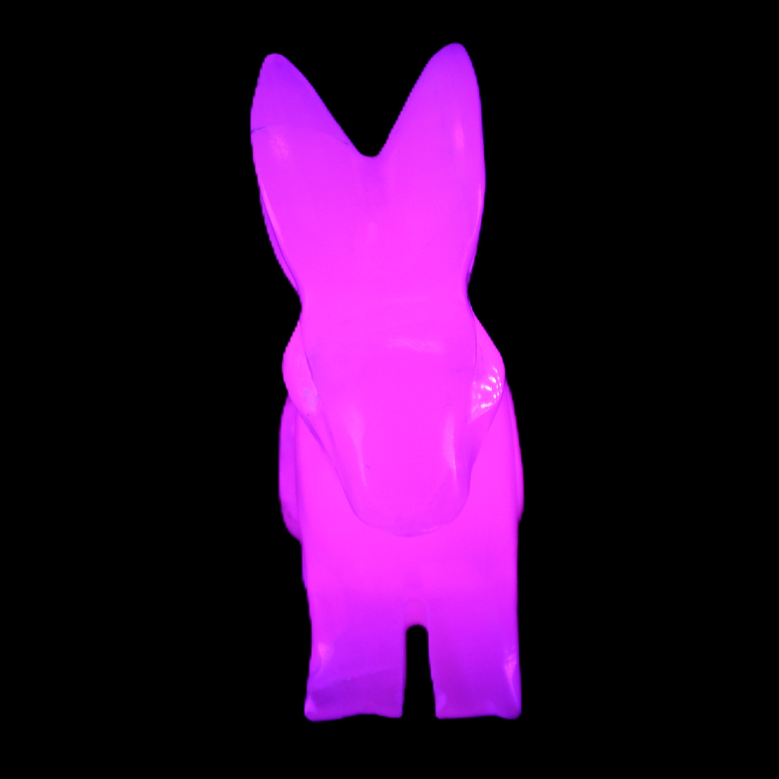 Mangano Calcite bunny 76*36*100mm 396g in UV light - Rocks and Things Store
