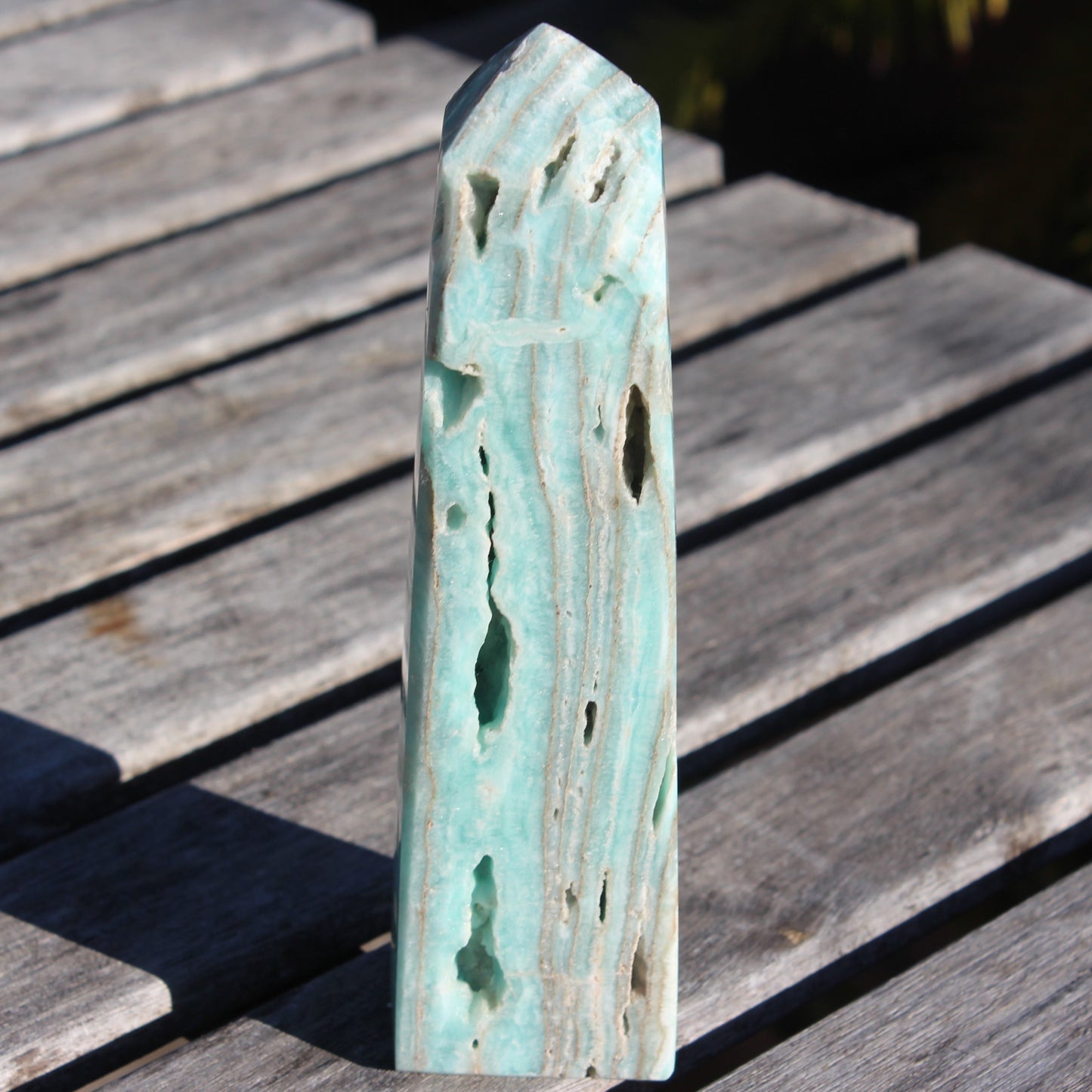 Caribbean aqua blue Calcite obelisk 539g
