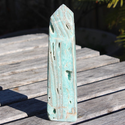 Caribbean aqua blue Calcite obelisk 539g