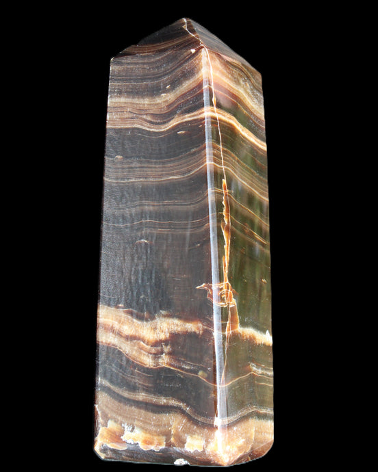 Chocolate Calcite obelisk 120*40*30mm 359g in sunlight - Rocks and Things Store