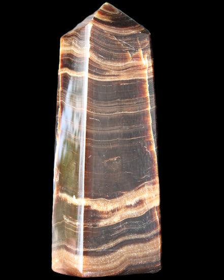 Chocolate Calcite obelisk 120*40*30mm 359g in sunlight - Rocks and Things Store