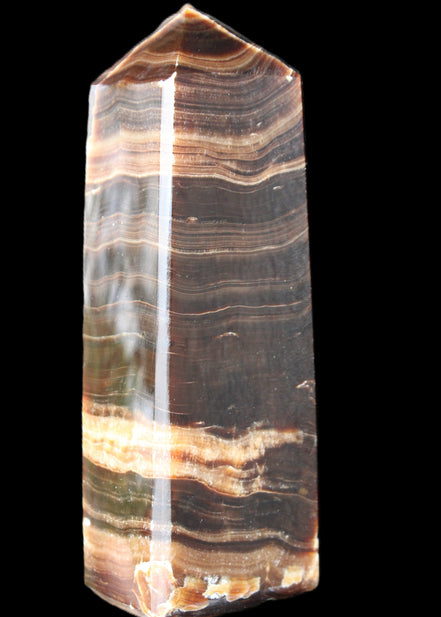 Chocolate Calcite obelisk 120*40*30mm 359g in sunlight - Rocks and Things Store