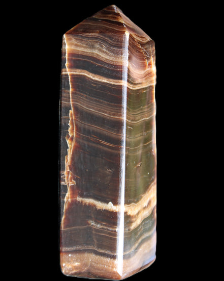 Chocolate Calcite obelisk 120*40*30mm 359g in sunlight - Rocks and Things Store