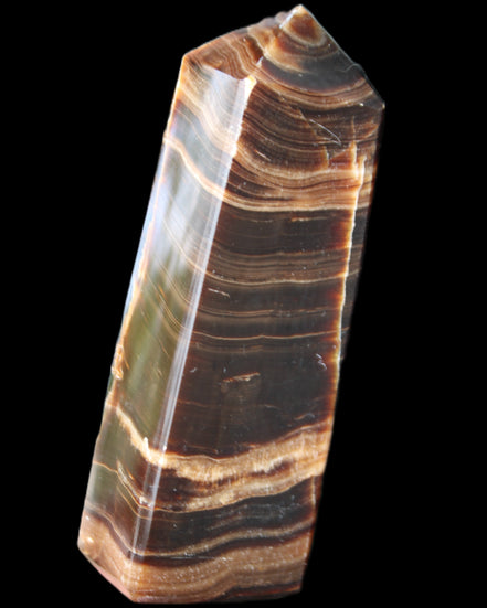 Chocolate Calcite obelisk 120*40*30mm 359g in sunlight - Rocks and Things Store