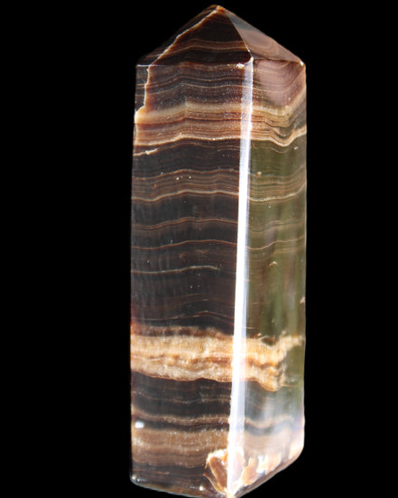 Chocolate Calcite obelisk 120*40*30mm 359g in sunlight - Rocks and Things Store