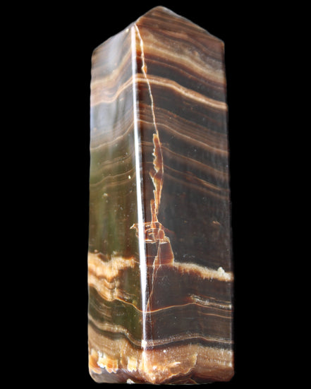 Chocolate Calcite obelisk 120*40*30mm 359g in sunlight - Rocks and Things Store