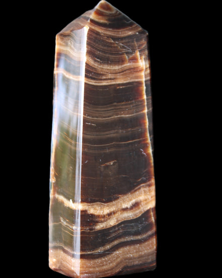 Chocolate Calcite obelisk 120*40*30mm 359g in sunlight - Rocks and Things Store