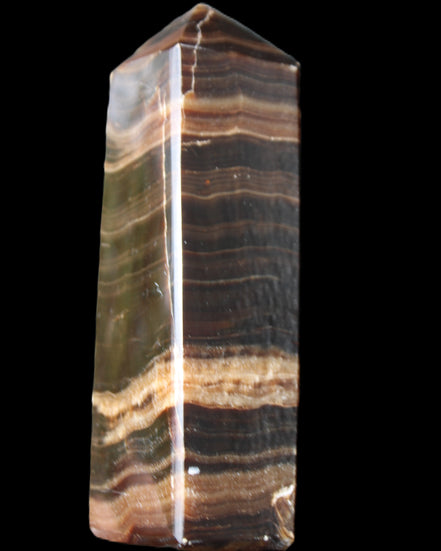 Chocolate Calcite obelisk 120*40*30mm 359g in sunlight - Rocks and Things Store