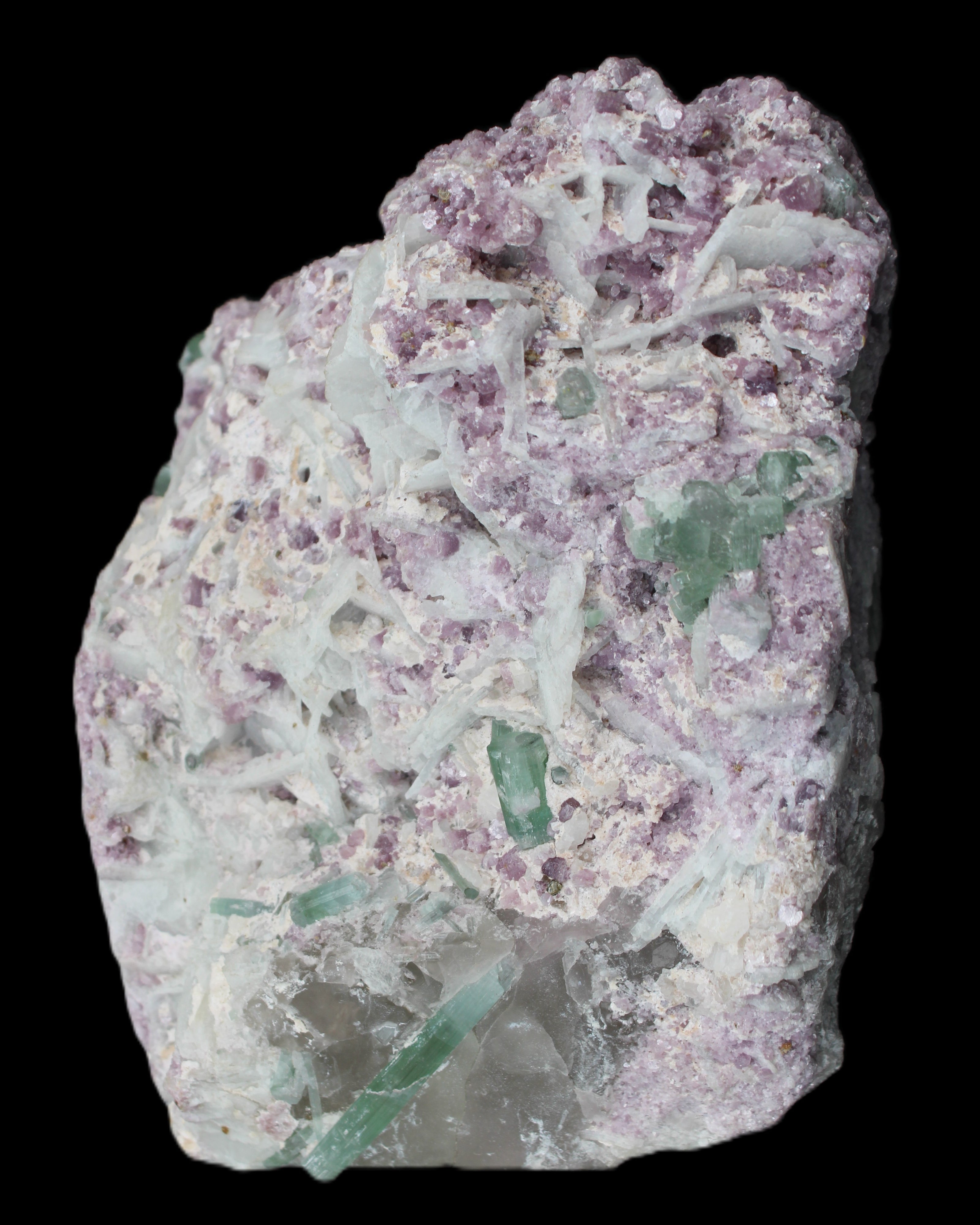 Green and Pink Tourmaline in Lepidolite, Feldspar and Quartz matrix 150*131*60mm 1204g in sunlight - Rocks and Things Store