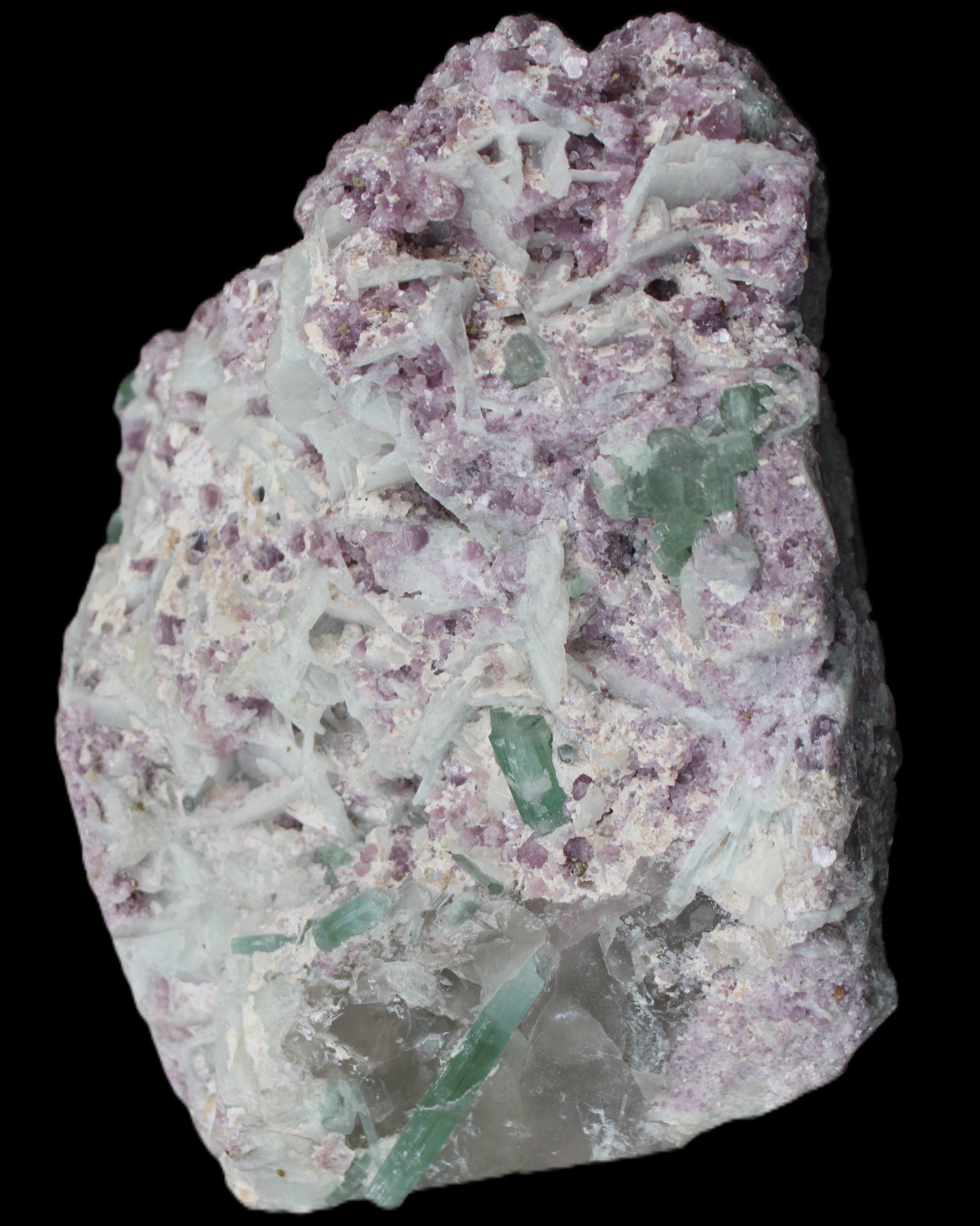 Green and Pink Tourmaline in Lepidolite, Feldspar and Quartz matrix 150*131*60mm 1204g in sunlight - Rocks and Things Store