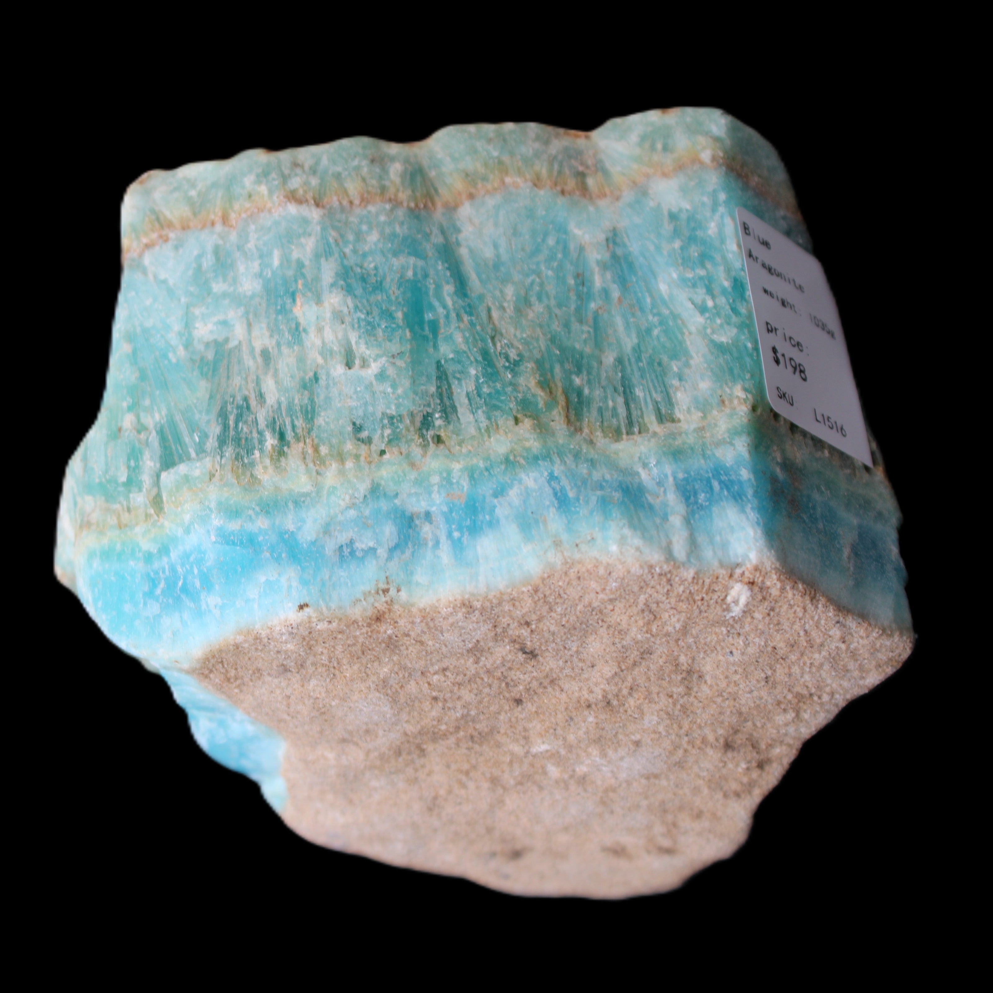 Awesome Blue Aragonite 100*83*71mm 1035g in sunlight - Rocks and Things Store