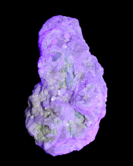 Green and Pink Tourmaline, Feldspar, Lepidolite and Clear Quartz 120*65*65mm 509g in flash and UV light - Rocks and Things Store