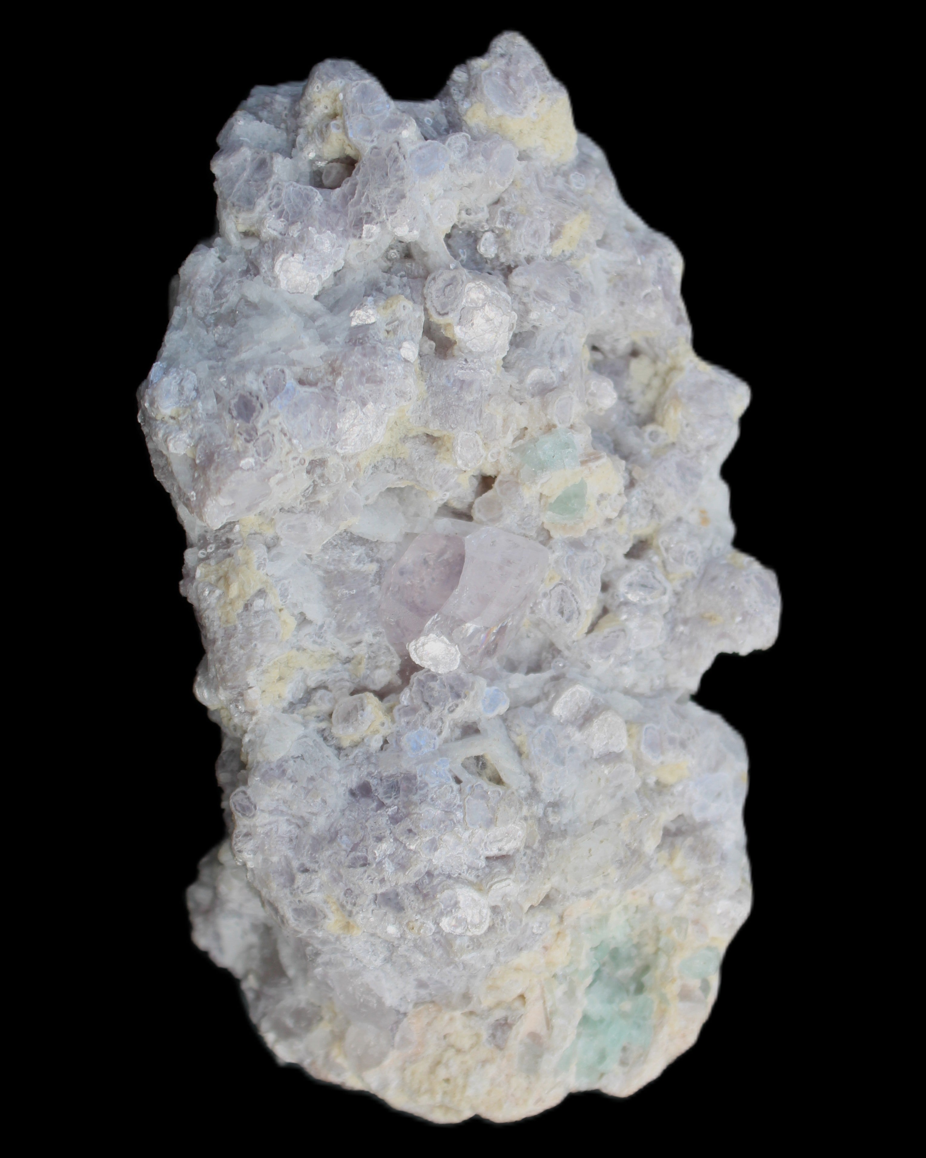 Clear Quartz, Green Tourmaline, Lepidolite and Feldspar 83*47*40mm 179g in sunlight - Rocks and Things Store